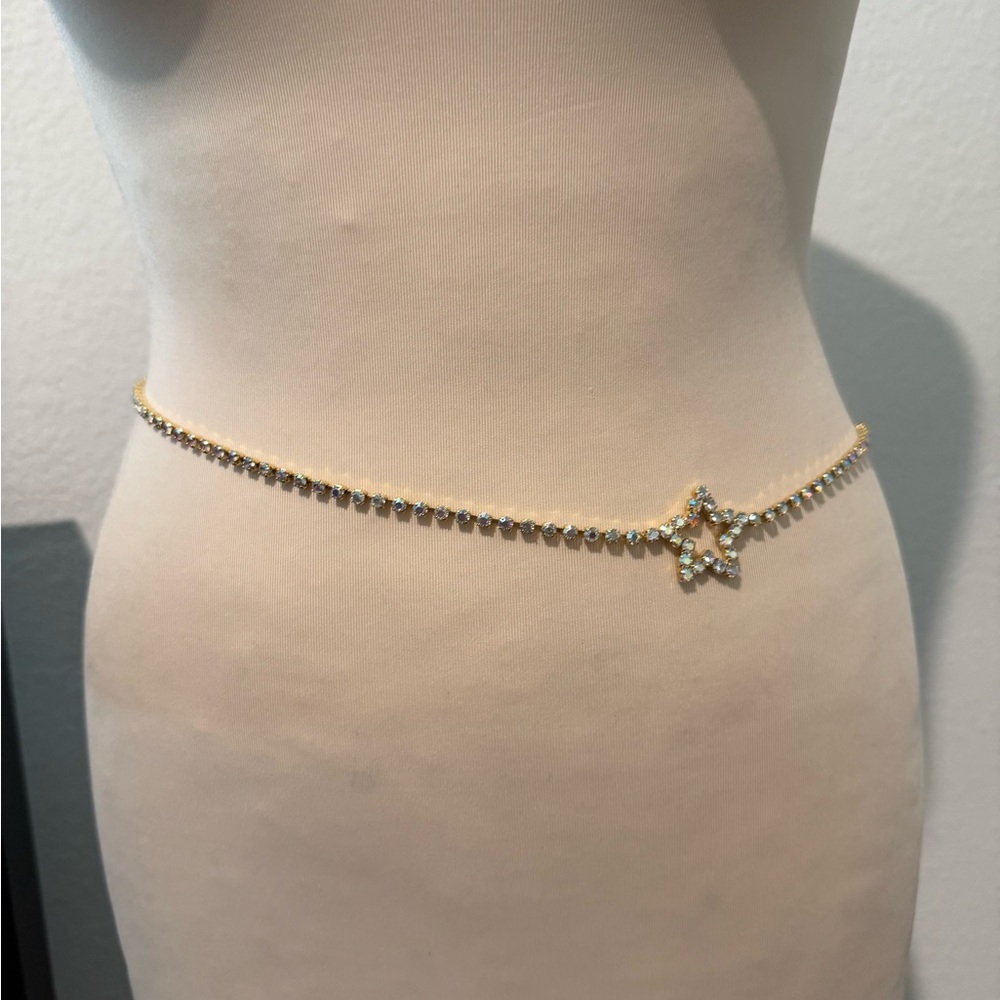 Vintage Y2K Gold Star Rhinestone Chain Belt